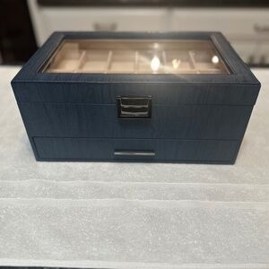 Luxury 12 Slot Watch Box Storage, Slate Blue Exterior / Sand Interior, NEW